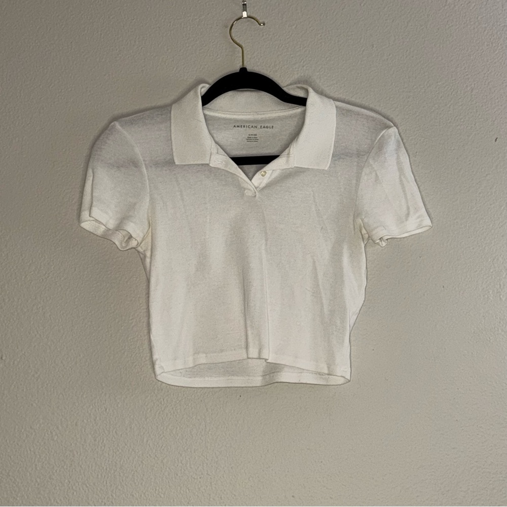 American Eagle Outfitters White Cropped Polo